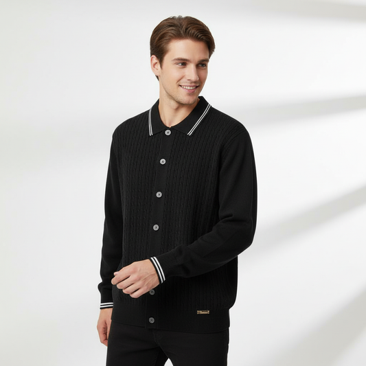 Marquee Cable Knit Cardigan LS BLACK