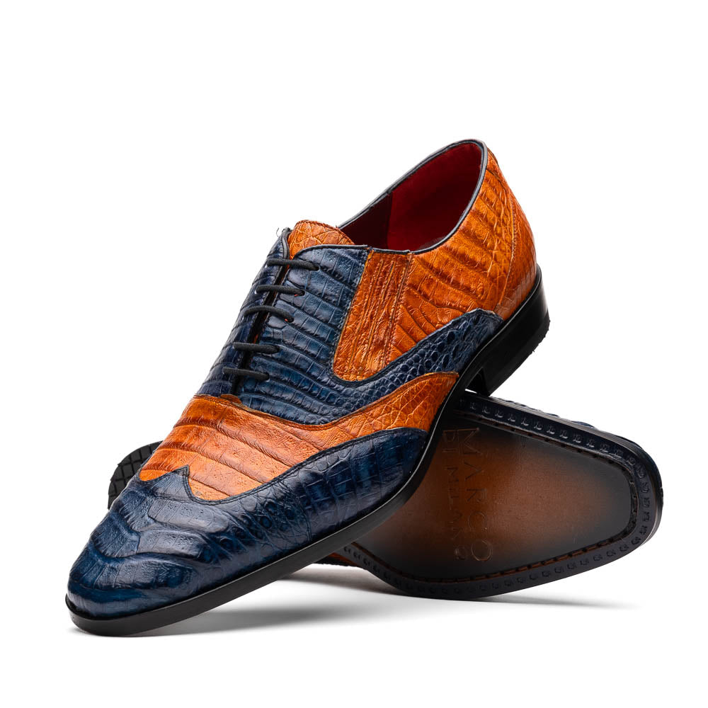 Marco Di Milano Luciano Cognac / Navy Caiman Crocodile Dress Shoes - Dudes Boutique