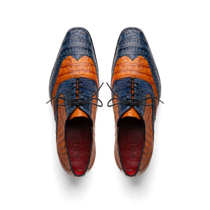 Marco Di Milano Luciano Cognac / Navy Caiman Crocodile Dress Shoes - Dudes Boutique