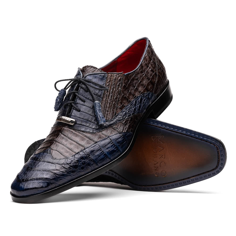 Marco Di Milano Luciano Navy / Brown Caiman Crocodile Dress Shoes - Dudes Boutique