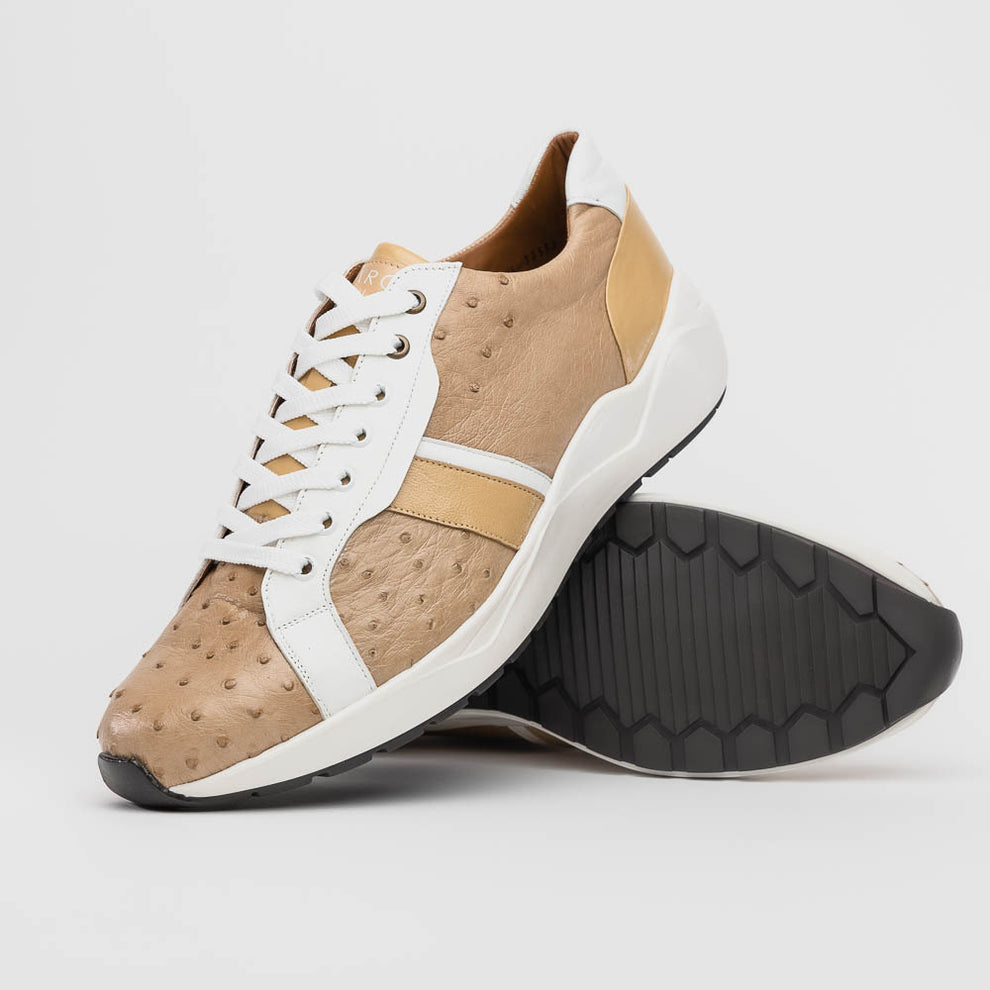 Marco Di Milano Lyon II Orix / White Ostrich Quill & Calfskin Sneakers - Dudes Boutique