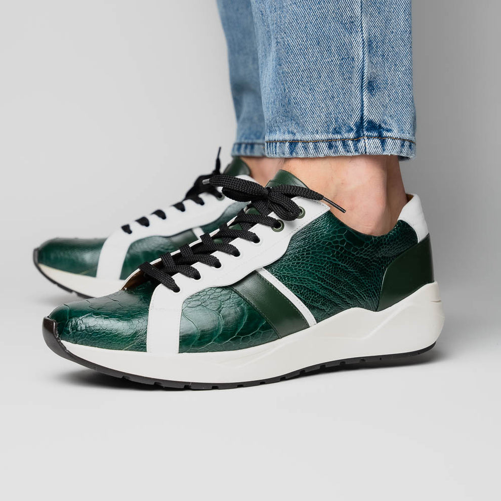Marco Di Milano Lyon Green / White Ostrich Leg & Calfskin Sneakers - Dudes Boutique