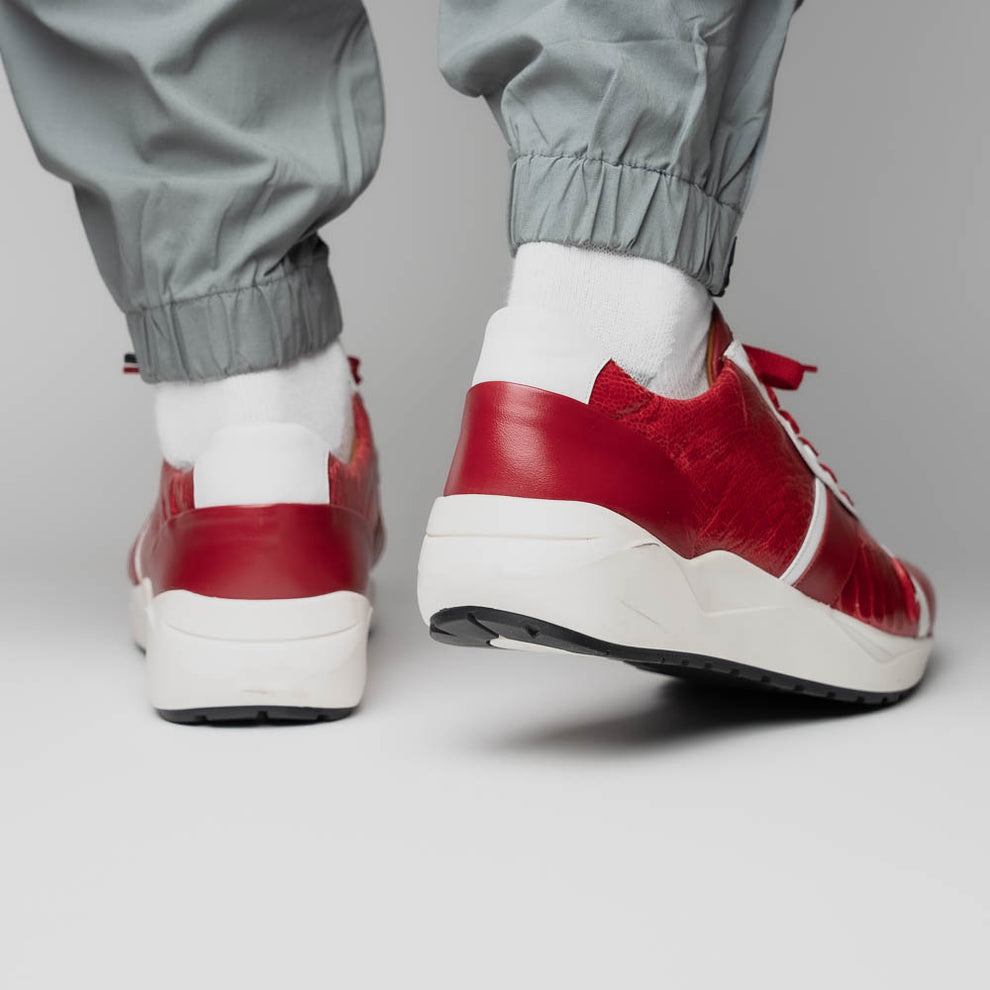 Marco Di Milano Lyon Red / White Ostrich Leg & Calfskin Sneakers - Dudes Boutique