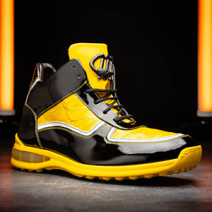 Mauri M797 Black & Yellow Baby Croc / Patent Leather Sneakers - Dudes Boutique