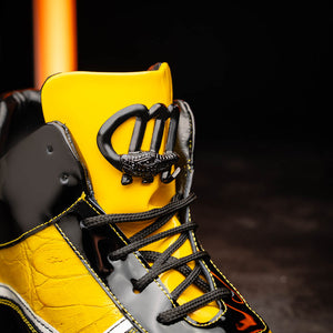 Mauri M797 Black & Yellow Baby Croc / Patent Leather Sneakers - Dudes Boutique