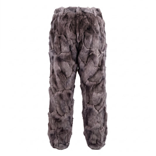 Kashani Men's Grey Diamond Cut Fox Fur Pants