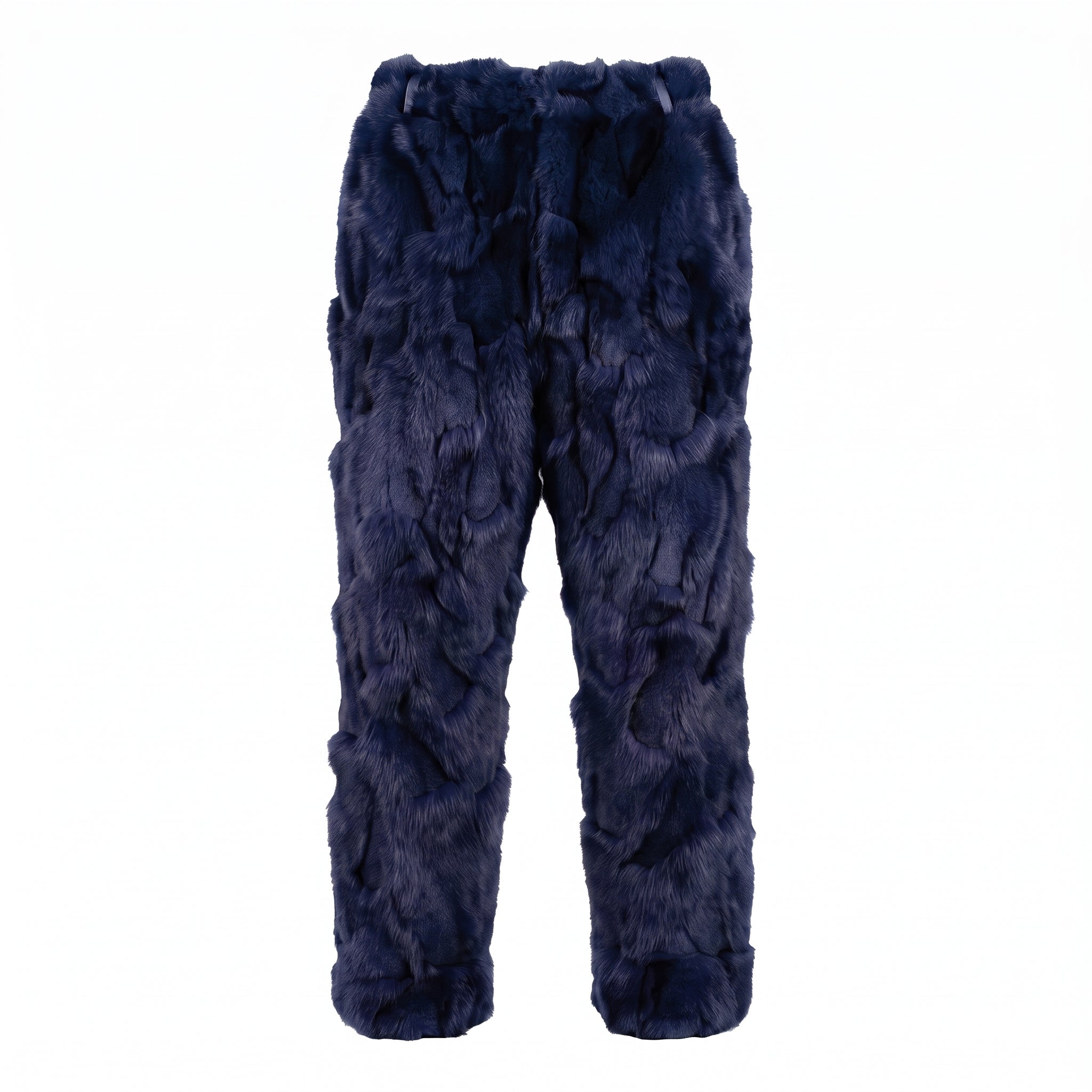 Kashani Men's Navy Diamond Cut Fox Fur Pants