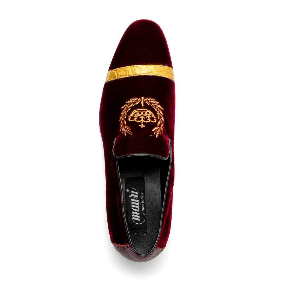 Mauri 3296 Crown Velvet/ Alligator/ Nappa Loafers Ruby Red - Dudes Boutique