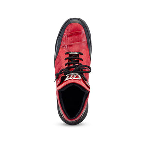 Mauri 8499 Patent / Calfskin / Baby Crocodile Sneakers Black / Red - Dudes Boutique