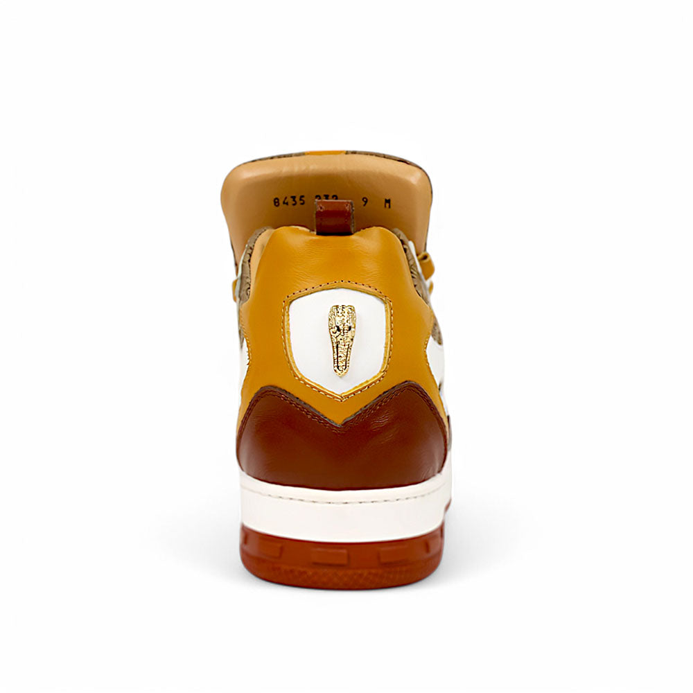 Mauri Abstract 8435 Gold/Toffee/White/Beige Nappa/Baby Crocodile/Double M Fabric Sneakers - Dudes Boutique
