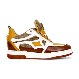 Mauri Abstract 8435 Gold/Toffee/White/Beige Nappa/Baby Crocodile/Double M Fabric Sneakers - Dudes Boutique