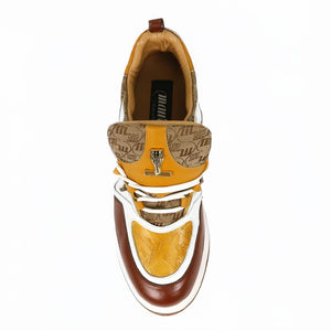 Mauri Abstract 8435 Gold/Toffee/White/Beige Nappa/Baby Crocodile/Double M Fabric Sneakers - Dudes Boutique