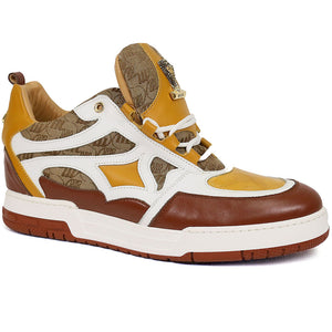 Mauri Abstract 8435 Gold/Toffee/White/Beige Nappa/Baby Crocodile/Double M Fabric Sneakers - Dudes Boutique