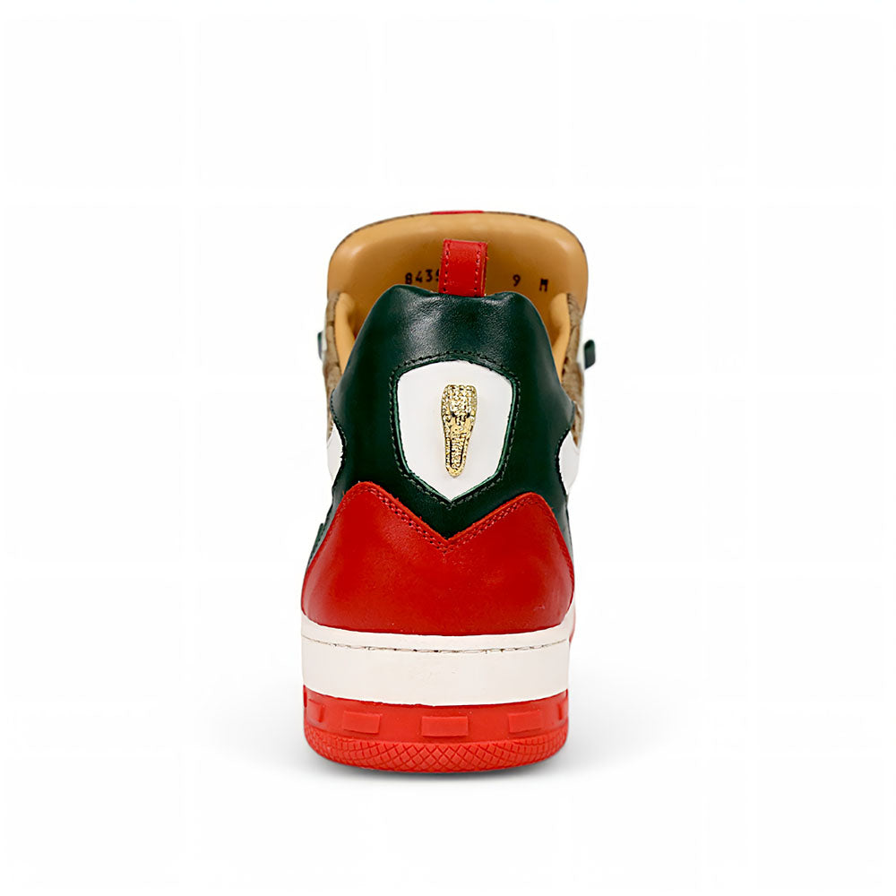 Mauri Abstract 8435 Hunter Green/White/Red/Beige Nappa/Baby Crocodile/Double M Fabric Sneakers - Dudes Boutique