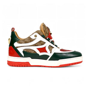 Mauri Abstract 8435 Hunter Green/White/Red/Beige Nappa/Baby Crocodile/Double M Fabric Sneakers - Dudes Boutique