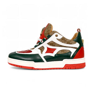 Mauri Abstract 8435 Hunter Green/White/Red/Beige Nappa/Baby Crocodile/Double M Fabric Sneakers - Dudes Boutique