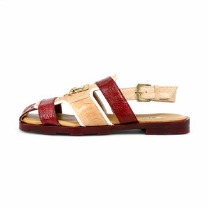Mauri Jamaica 5191 Red/Cream Ostrich Leg Sandals - Dudes Boutique