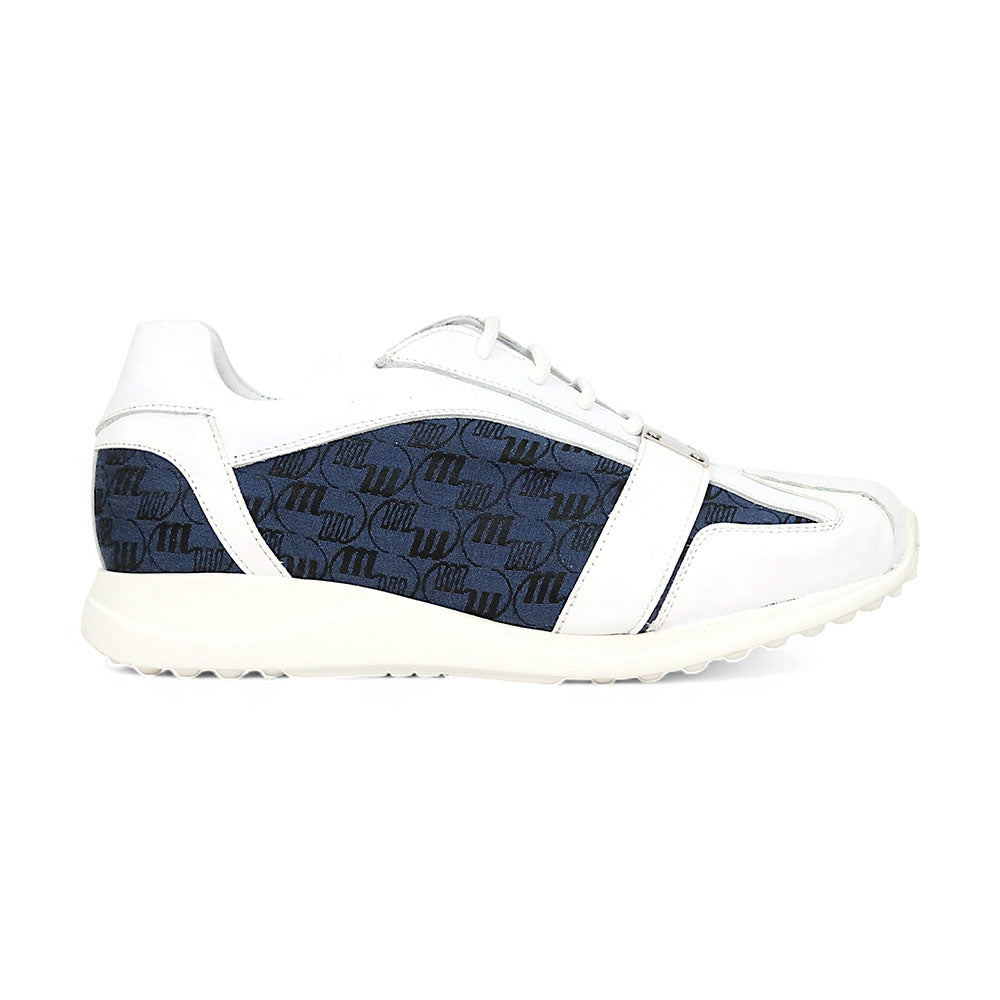 Mauri Kingsman 8665/2 White/Wonder Blue Patent/Baby Crocodile/Nappa/Double M-Fabric Sneakers - Dudes Boutique
