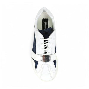 Mauri Kingsman 8665/2 White/Wonder Blue Patent/Baby Crocodile/Nappa/Double M-Fabric Sneakers - Dudes Boutique