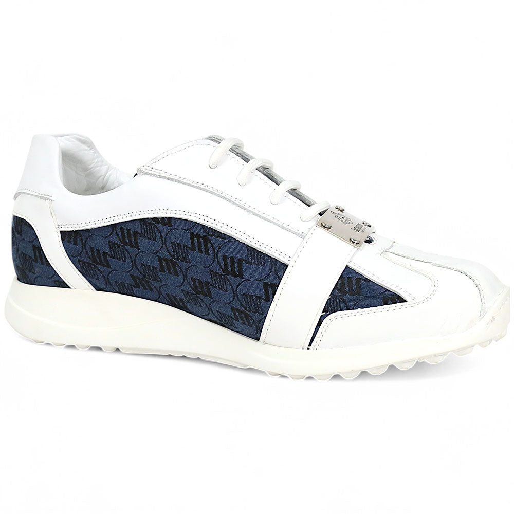 Mauri Kingsman 8665/2 White/Wonder Blue Patent/Baby Crocodile/Nappa/Double M-Fabric Sneakers - Dudes Boutique