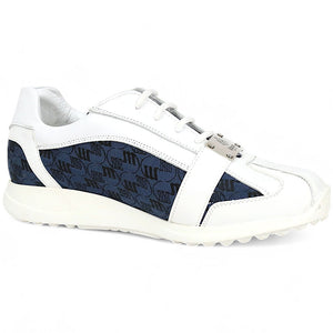 Mauri Kingsman 8665/2 White/Wonder Blue Patent/Baby Crocodile/Nappa/Double M-Fabric Sneakers - Dudes Boutique