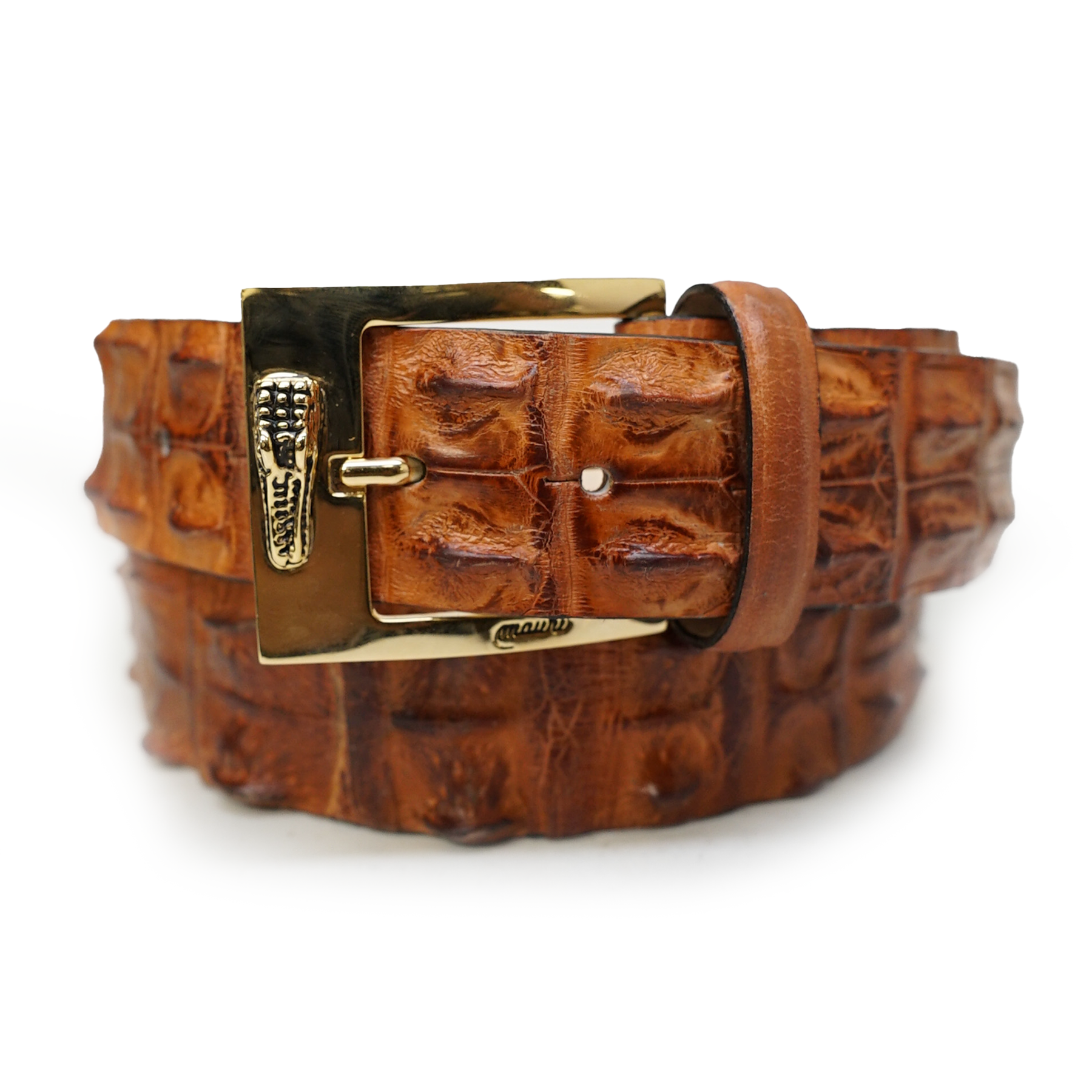 Mauri 0100/40 Cognac Large Hornback Crocodile Belt - Dudes Boutique