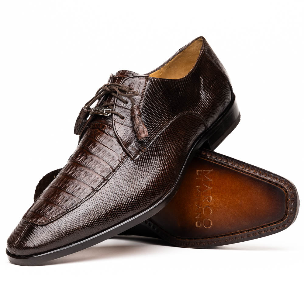 Marco Di Milano Merida Brown Caiman Crocodile Lizard Dress Shoes
