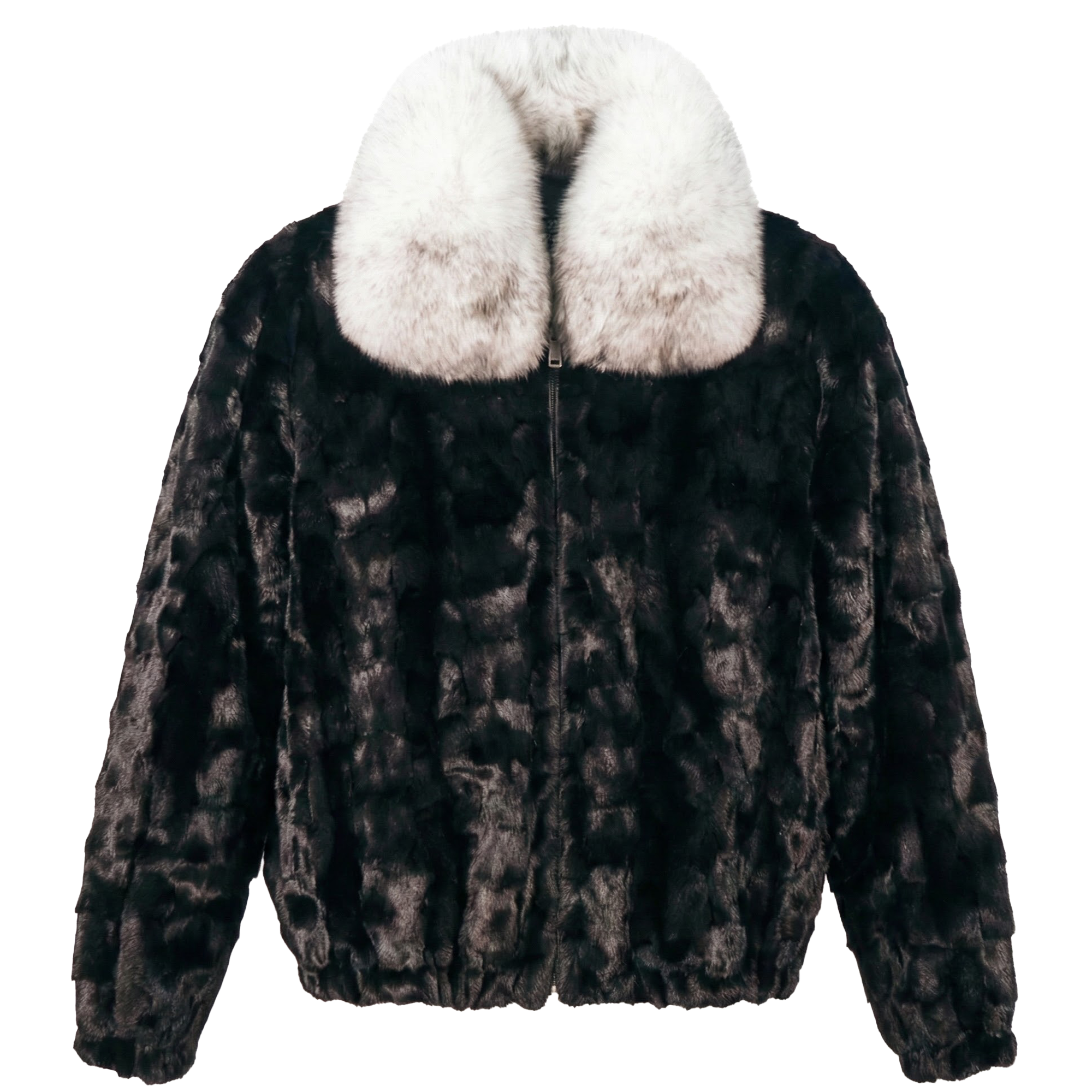Kashani Black Mink Bomber Jacket with Natural Arctic Fox Collar