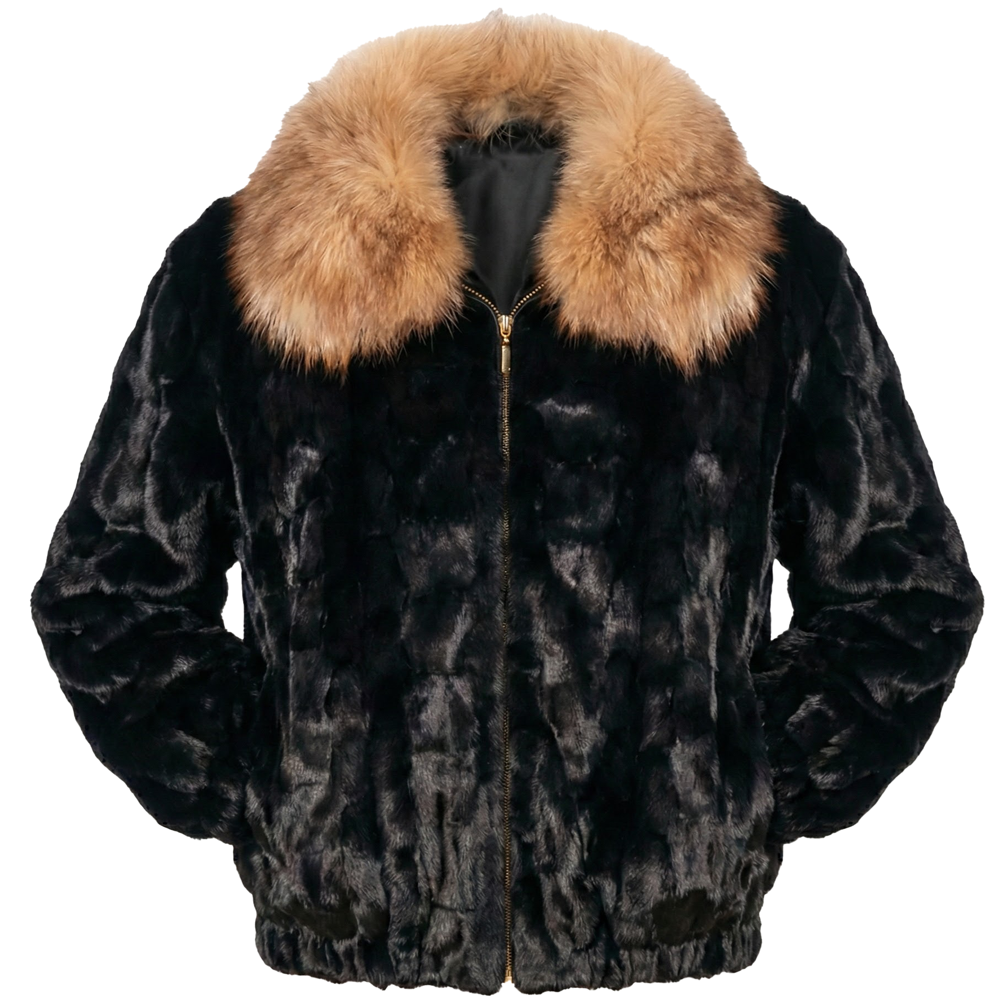 Kashani Black Mink Bomber Jacket with Red Fox Collar
