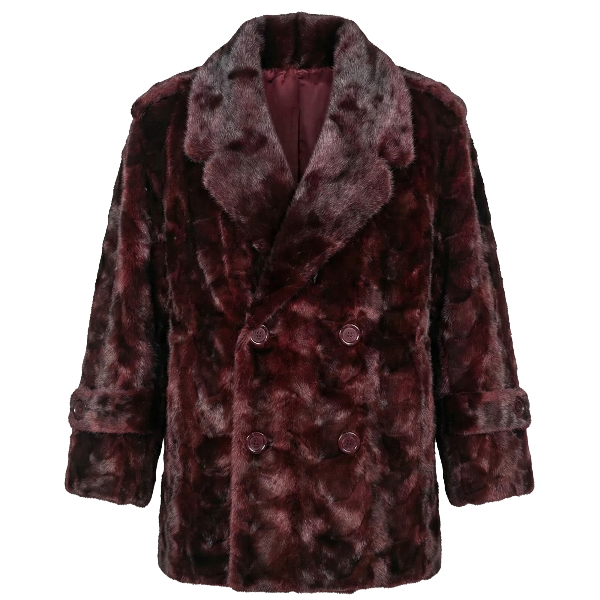 Kashani Men's Burgundy Full Mink Fur 3/4 Double Breasted Coat