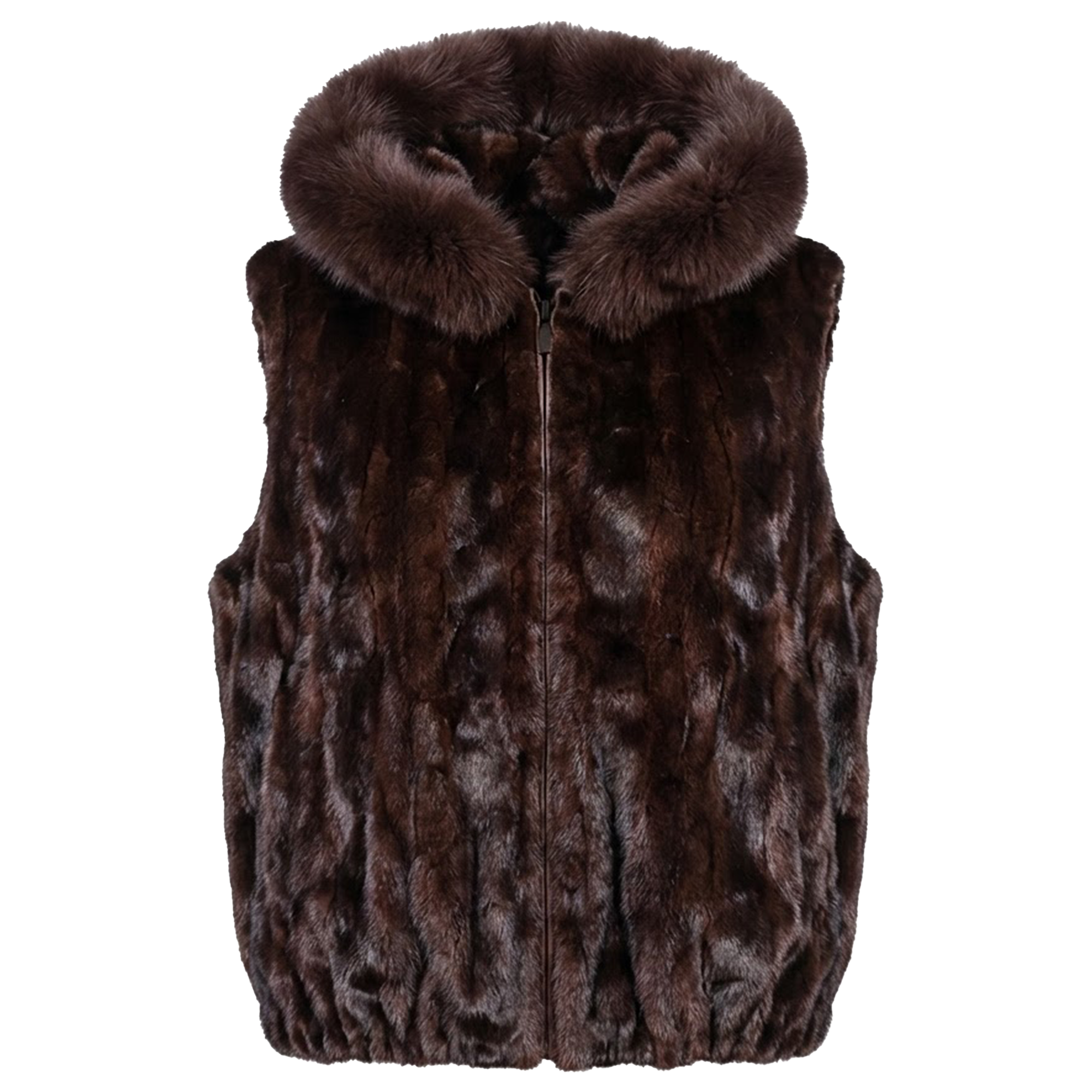 Kashani Men's Burgundy Full Mink Fur Vest w/ Detachable Fox Collar