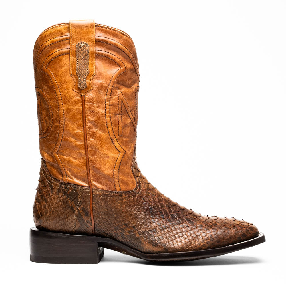 Marco Di Milano Missouri Cognac Python Square Toe Cowboy Boots