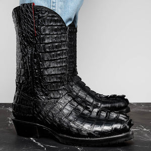Marco Di Milano Marlboro Black Hornback Crocodile Tail Tractor Sole Cowboy Boots - Dudes Boutique