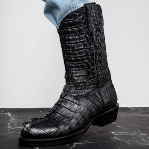 Marco Di Milano Marlboro Black Hornback Crocodile Tail Tractor Sole Cowboy Boots - Dudes Boutique