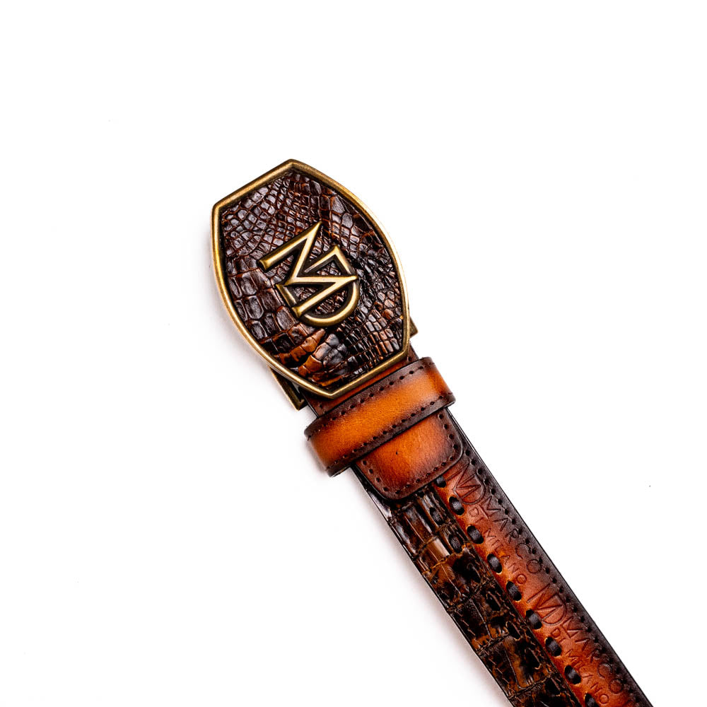 Marco Di Milano Montana Caiman & Calfskin Belt - Aged Brown
