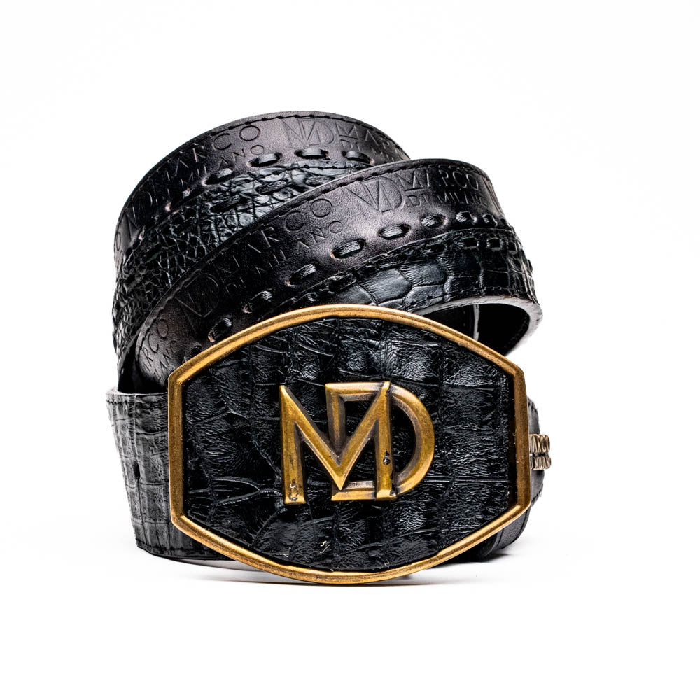 Marco Di Milano Montana Caiman & Calfskin Belt - Black