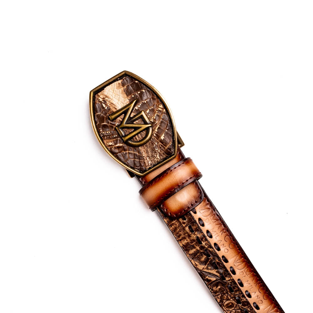 Marco Di Milano Montana Caiman & Calfskin Belt - Stone Brown