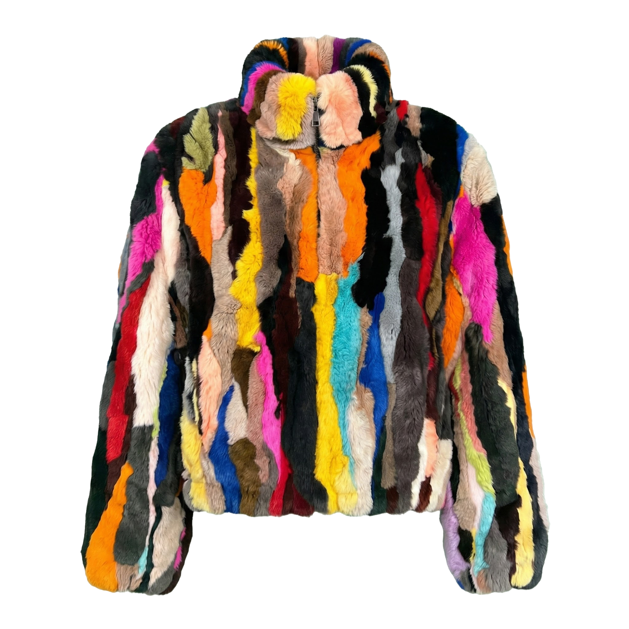 Kashani Men's Multi Color Rabbit Fur Coat w/ Detachable Hood