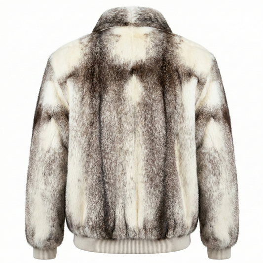 Luca Della Natural Black Cross Mink Fur Bomber Jacket