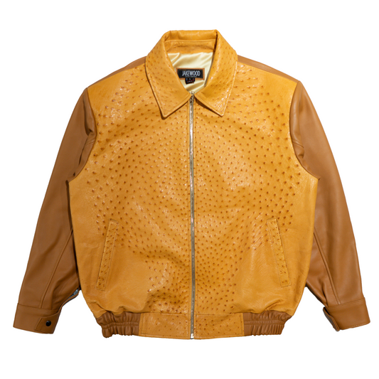 Kashani peanut full ostrich quill bomber jacket