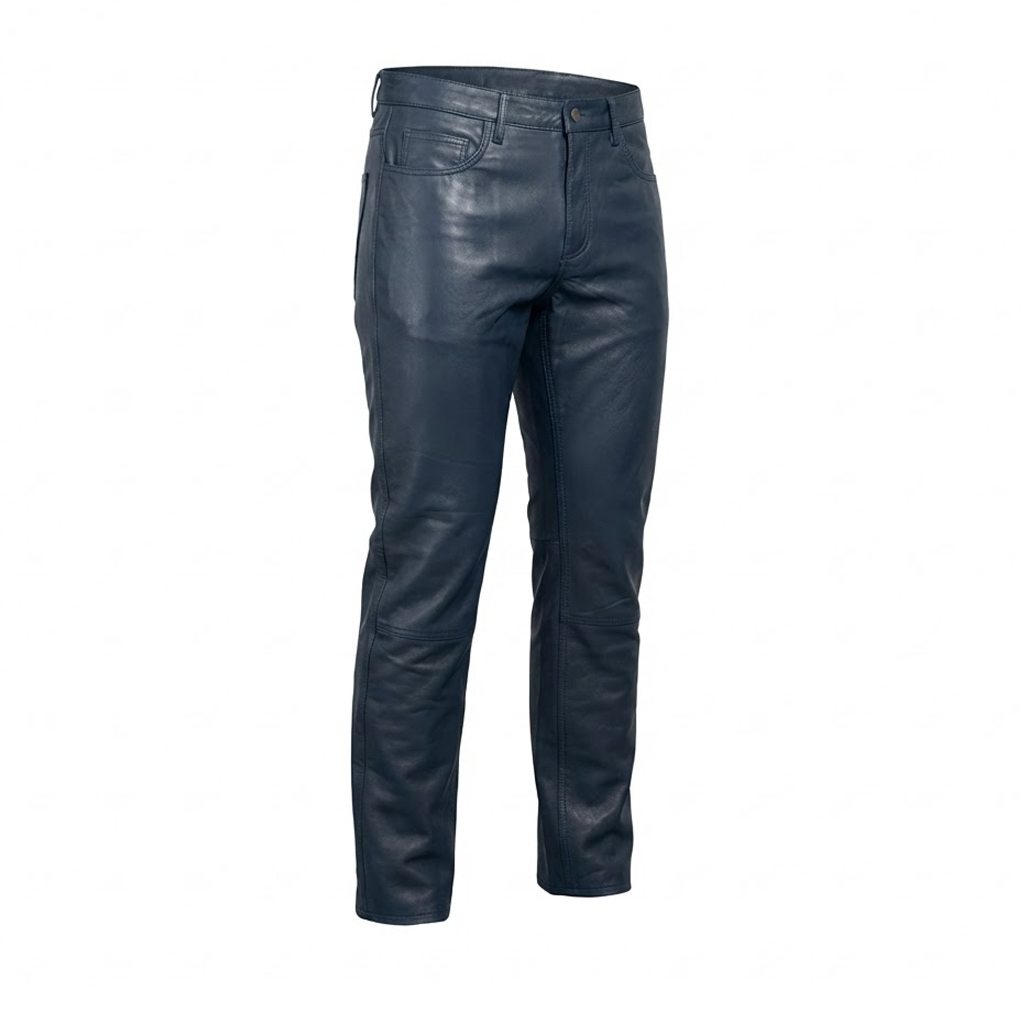 Kashani Men's Navy Lambskin Straight Cut Leather Pants