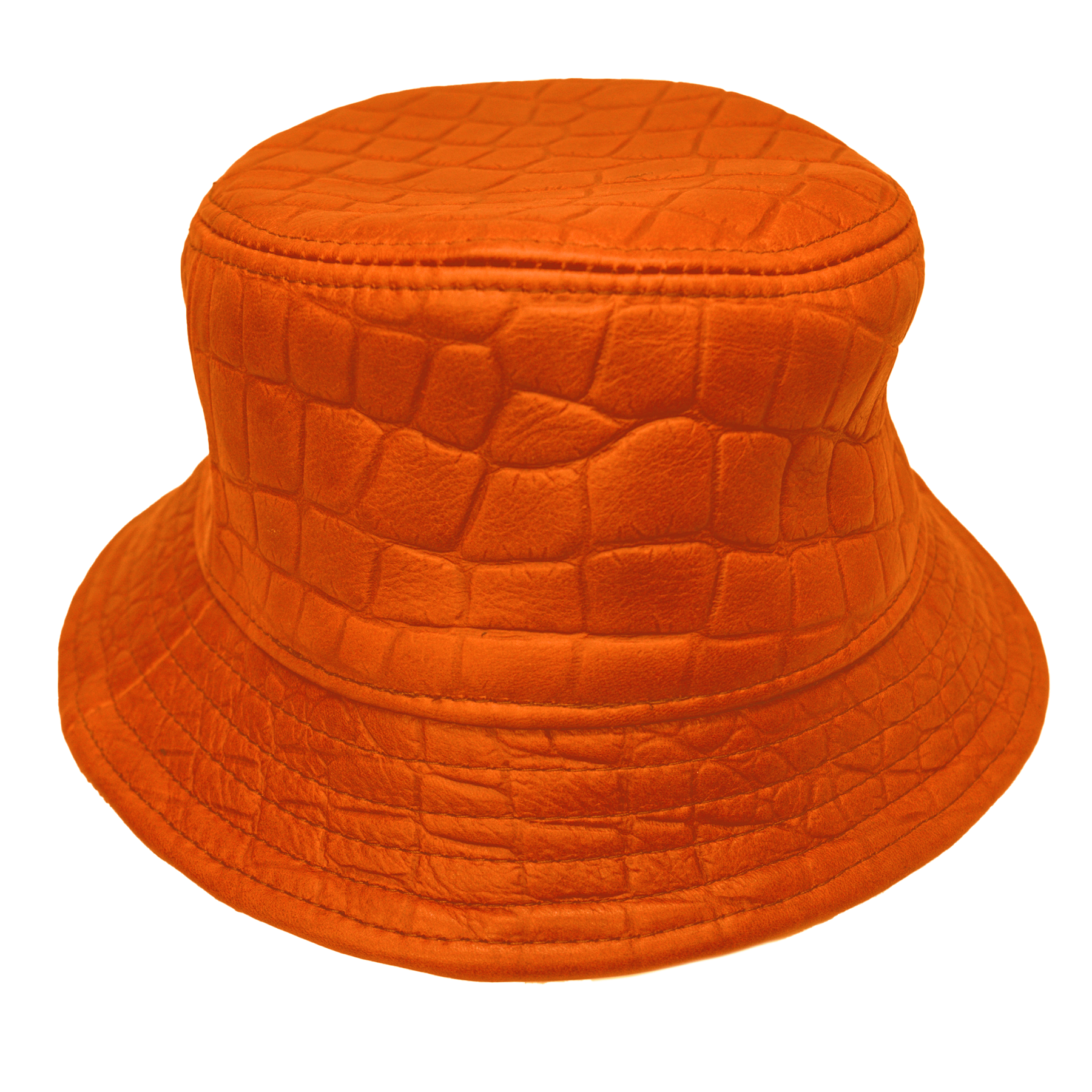 Kashani Orange Embossed Alligator Lambskin Bucket Hat - Dudes Boutique