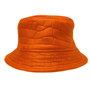 Kashani Orange Embossed Alligator Lambskin Bucket Hat - Dudes Boutique
