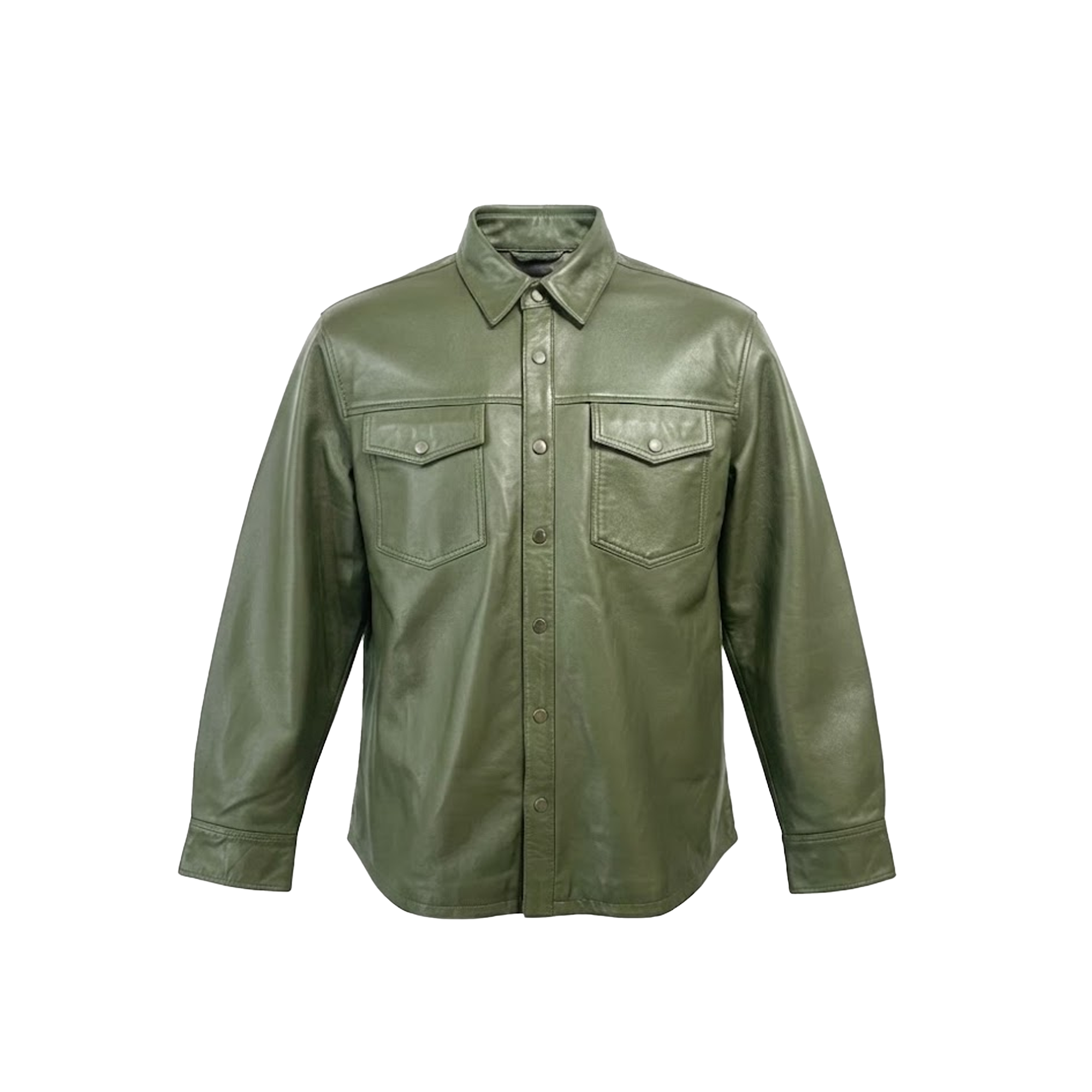 Kashani Men's Olive Green Lambskin Button-Up Shirt