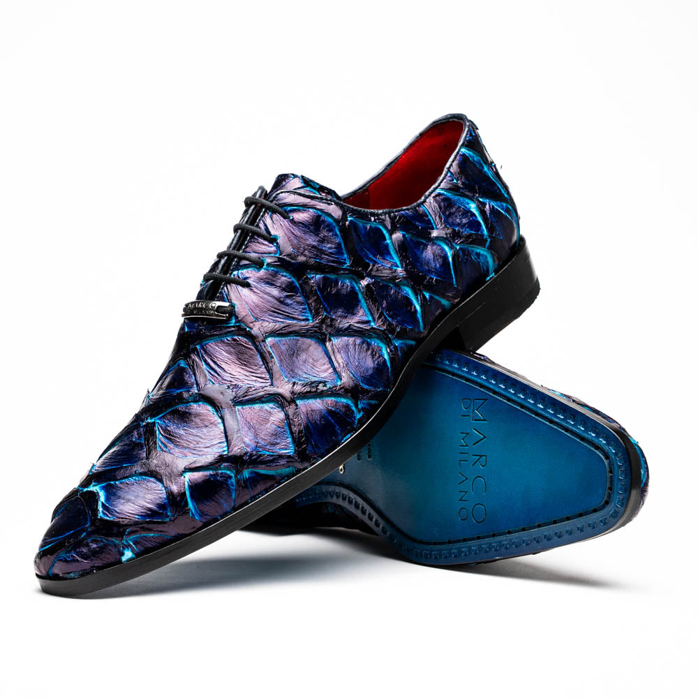 Scarpe Eleganti Marco Di Milano In Vera Pelle Pirarucu - Oxford Nere, Fatte In Messico