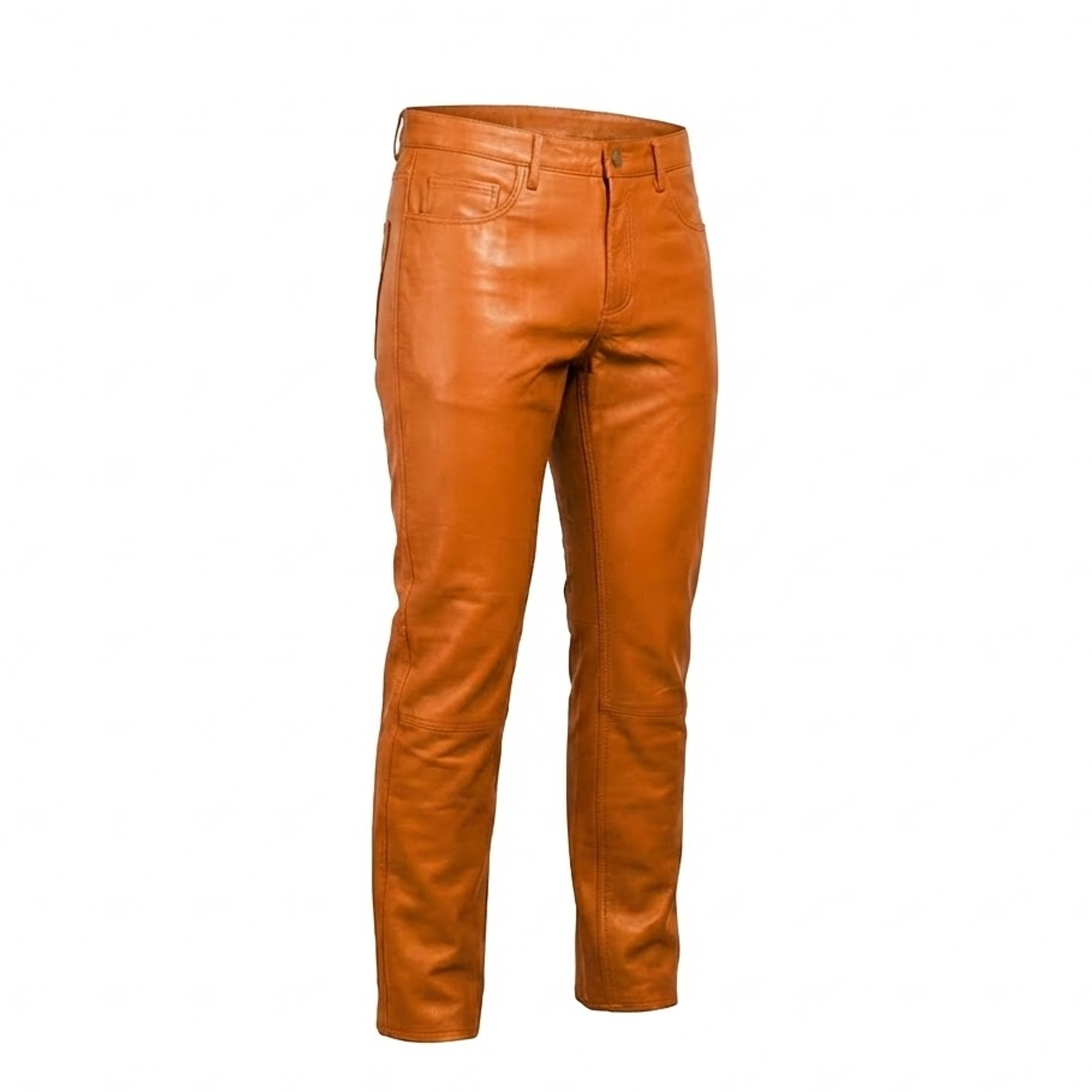 Kashani Men's Orange Tangerine Lambskin Straight Cut Leather Pants