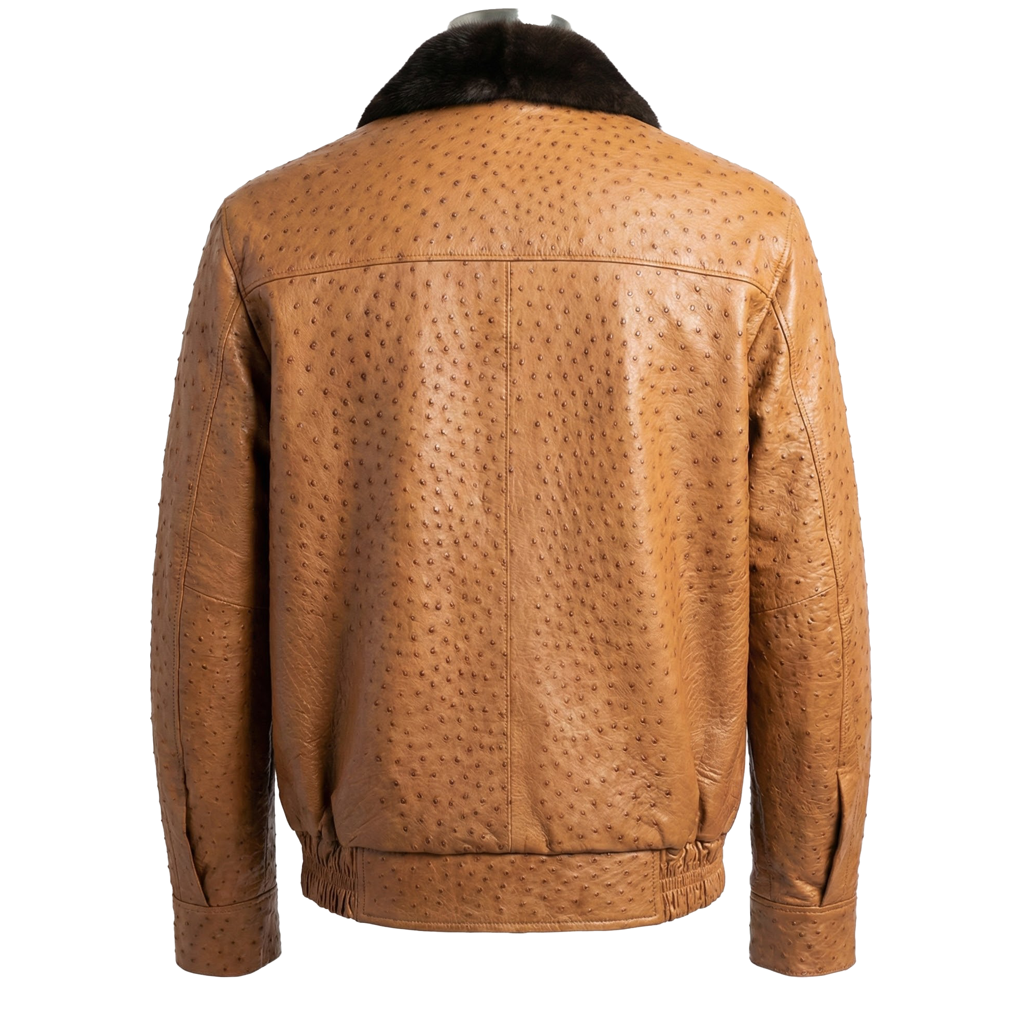 Kashani Cognac Alligator Lined Mink Collar Ostrich Quill Bomber Jacket