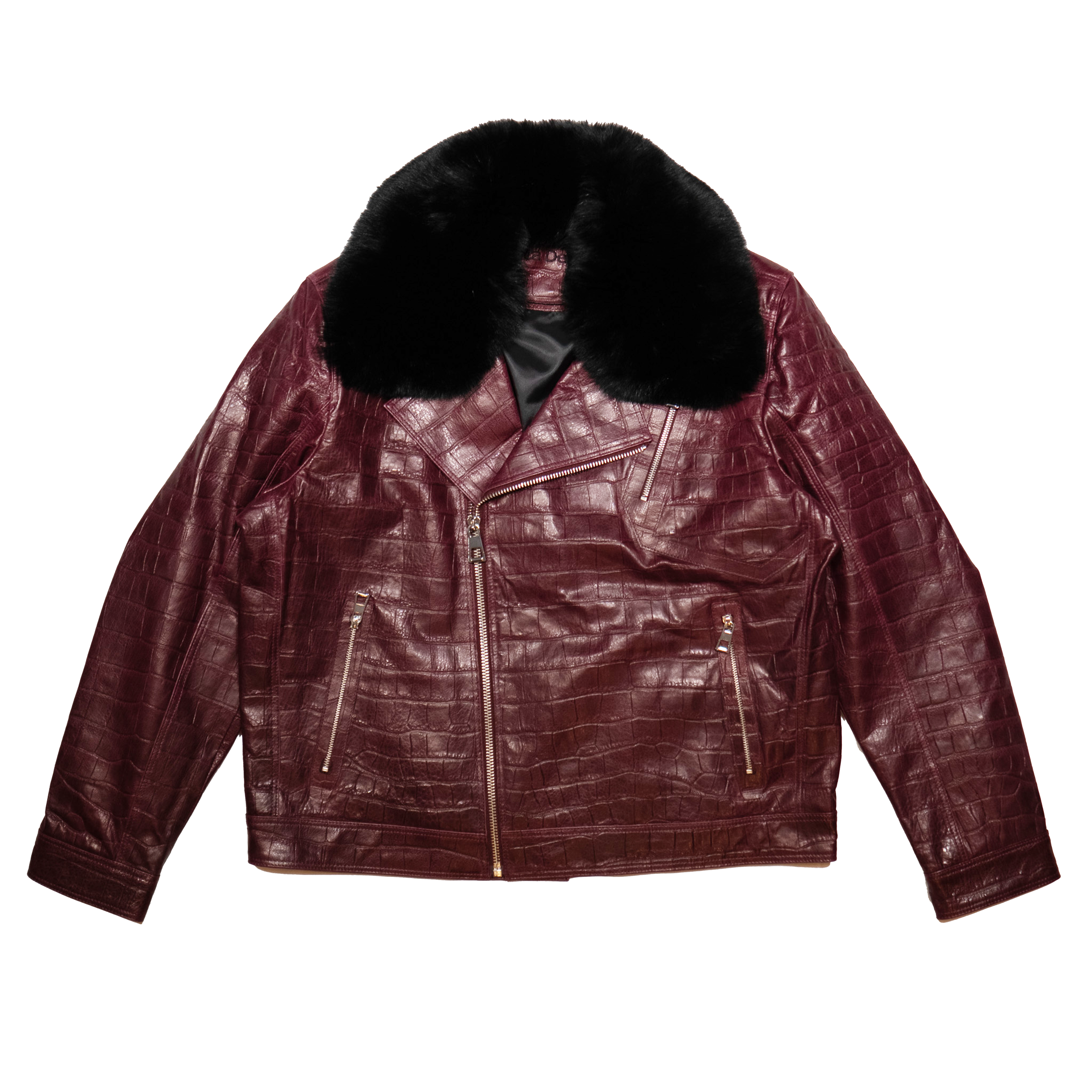 Kashani Burgundy Embossed Alligator Fox Biker Jacket