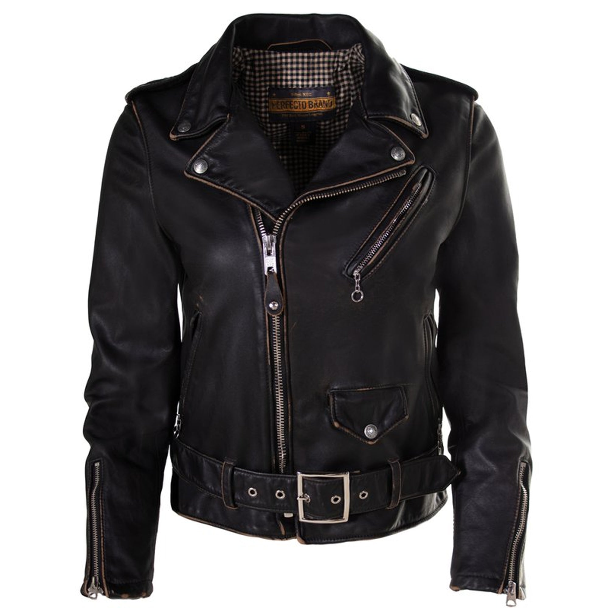 Schott PER71W Women's Hand Vintaged Cowhide Perfecto Jacket - Dudes Boutique