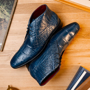 Marco Di Milano Pietro Blue Jean Alligator Derby Boots - Dudes Boutique